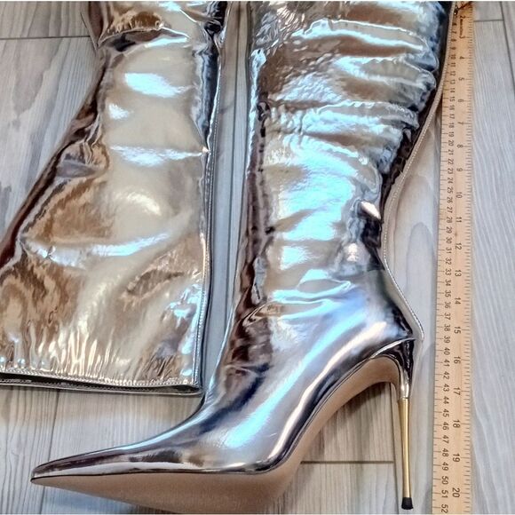 (T-RBB120)  Only Maker Women's Mid Calf Boots, Knee High Boots, Silver Sz 10 - Picture 6 of 9